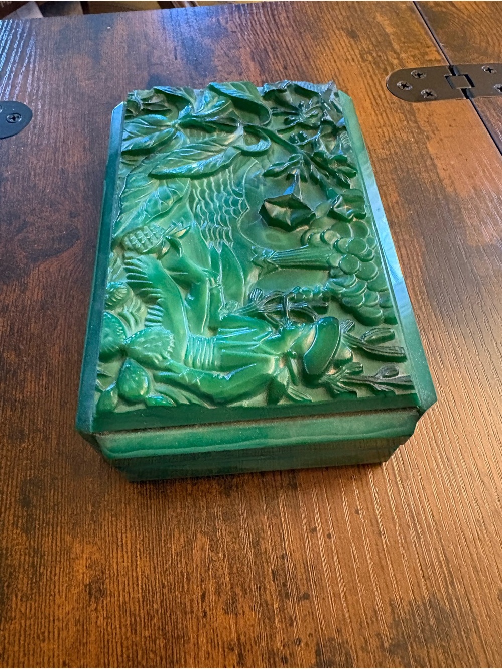 Malachite Carved Green Decorative Vintage Trinket Box